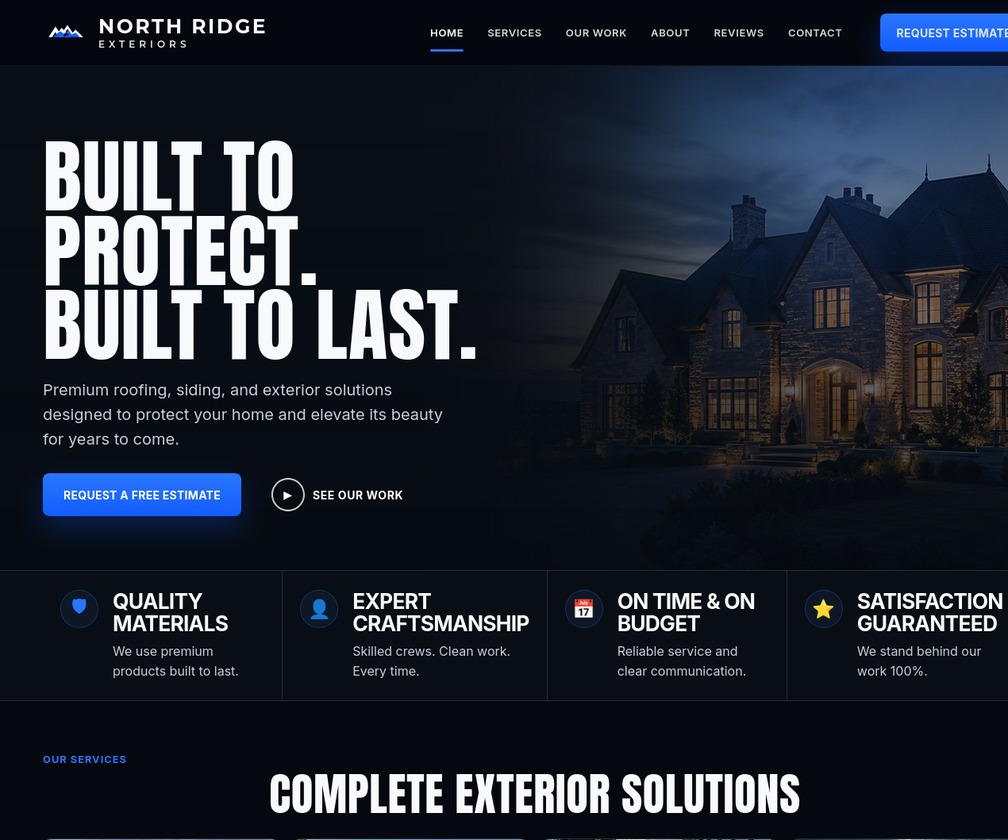 Screenshot preview of the North Ridge Exteriors demo website