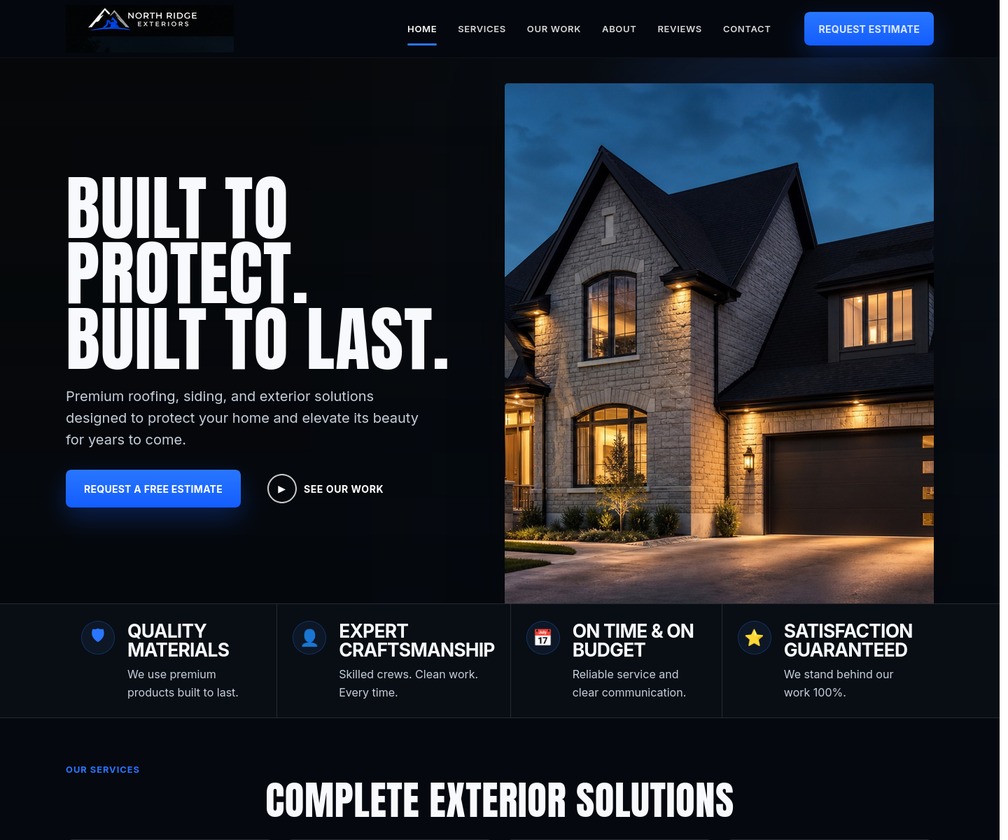 Screenshot preview of the North Ridge Exteriors demo website